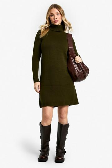 Maternity Knitted Turtleneck Dress dark olive