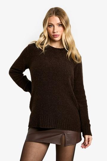 Maternity Boucle Knit Crew Neck Jumper chocolate