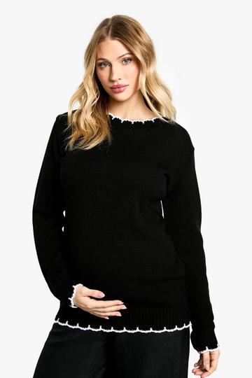 Maternity Knitted Contrast Stitch Jumper black