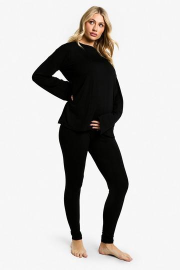 Maternity Oversized Long Sleeve Top & Legging PJ Set black