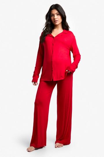 Maternity Long Sleeve Shirt & Trouser Pj Set red