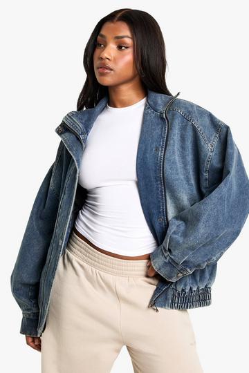 Denim Oversized Bomber Jacket mid wash