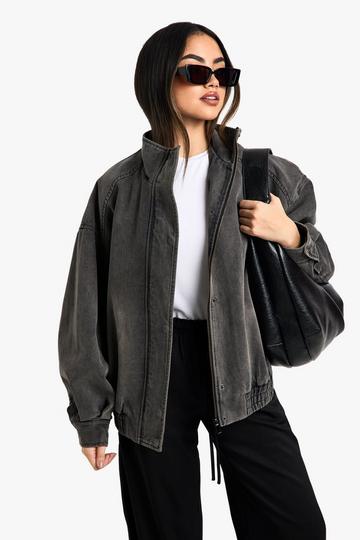 Denim Oversized Bomber Jacket grey