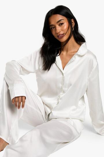 Petite Satin Pyjama Trouser Set cream