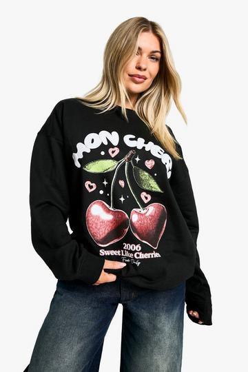 Black Mon Cheri Slogan Oversized Crew Neck Sweatshirt