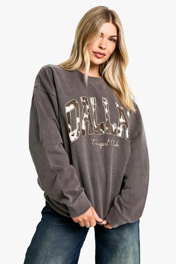 Dallas Cow Print Overdyed Oversized Sweatshirt chocolate