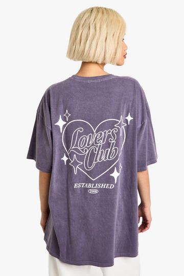 Lovers Club Slogan Overdyed Oversized T-Shirt plum