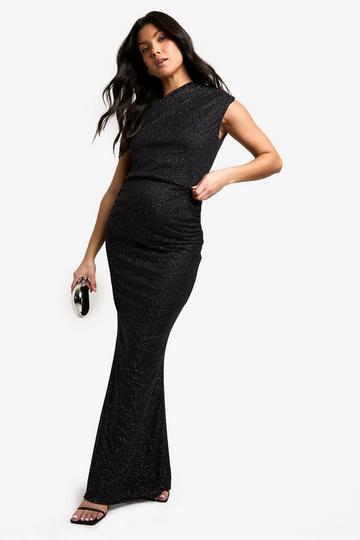 Zwangerschap Stretch Glitter Maxi Rok black