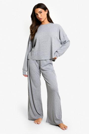 Petite Gestreepte Jersey Lounge Pyjama Set Met Broek grey