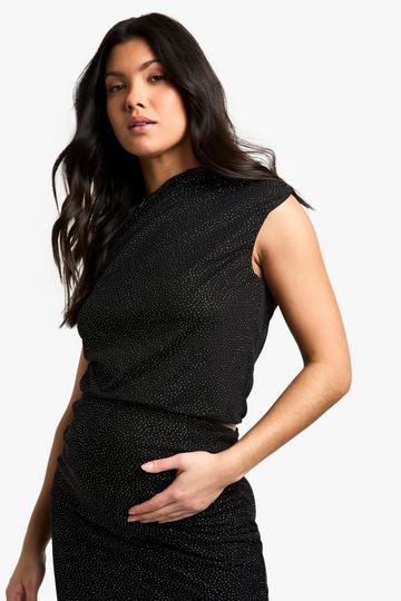 Maternity Glitter Stretch Ruched Off The Shoulder Top black