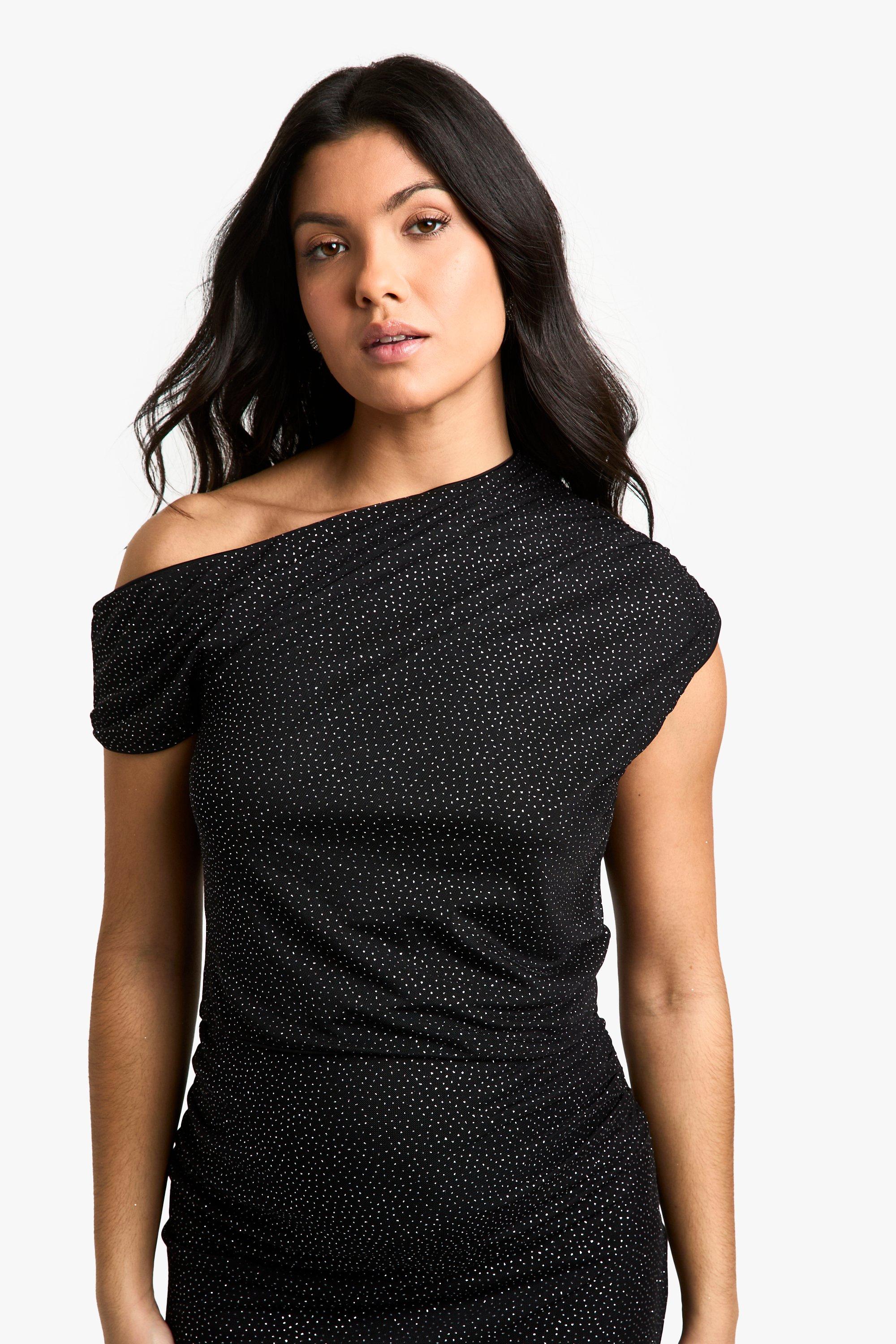 Maternity Glitter Stretch Ruched Off The Shoulder Top