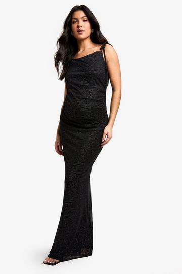 Maternity Glitter Mesh Low Back Maxi Dress black