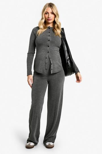 Maternity Soft Knit Button Cardigan & Wide Leg Pants charcoal