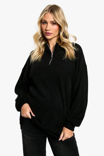 Maternity Soft Knit Half Zip Jumper black