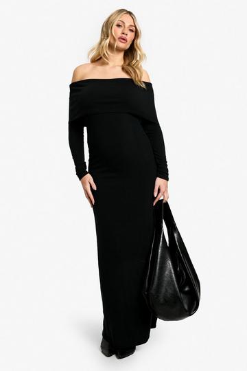 Maternity Soft Knit Deep Bardot Maxi Dress black