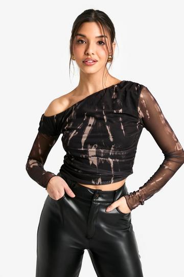 Black Mesh Asymmetric neck bardot top