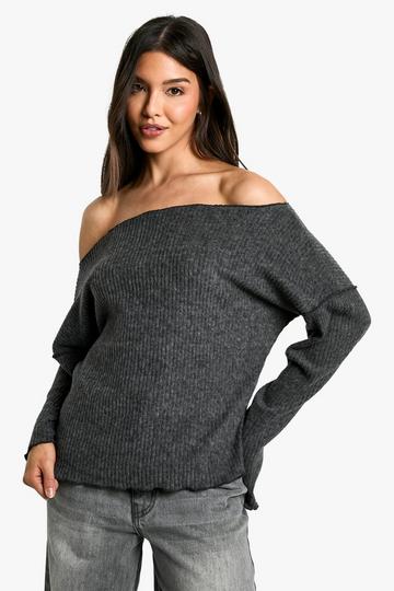 Brushed chunky rib off off shoulder top charcoal