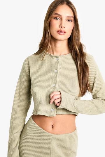 Sage Green Brushed Chunky Rib Cardigan