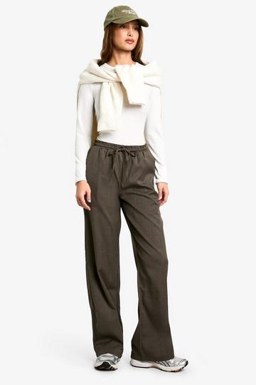 Drawstring Waist Woven Wide Leg Trousers charcoal