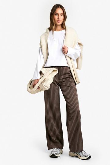 Drawstring Waist Pinstripe Trousers mocha