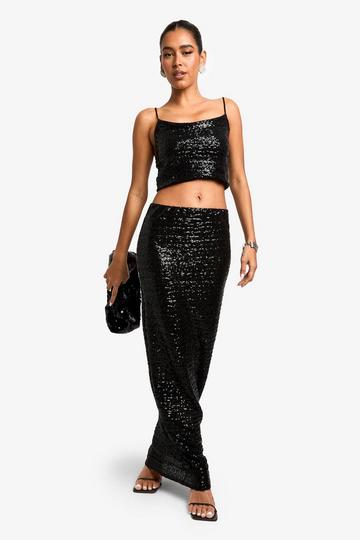 Glitter Maxi Rok Met Pailletten Set black