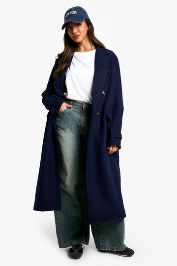 Oversized Nepwollen Jas Met Manchette Detail navy