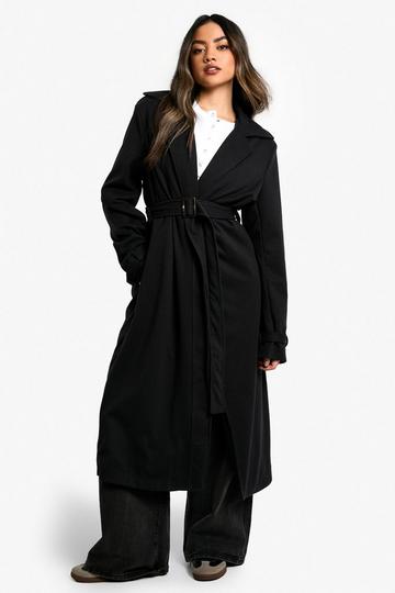 Belted Herringbone Wool Look Coat black