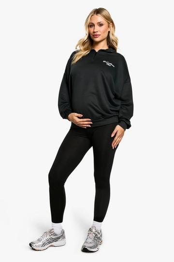 Maternity Cool Moms Club Slogan Half Zip Sweat & Legging Set black