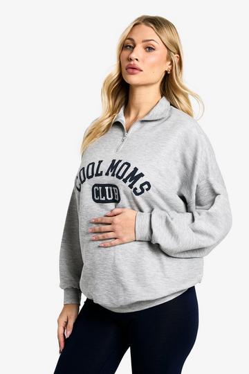 Maternity Cool Moms Club Slogan Half Zip Sweat & Legging Set grey marl