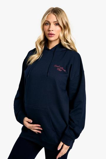 Maternity Cool Moms Club Slogan Oversized Hoodie navy