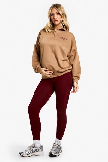 Maternity Cool Moms Club Slogan Half Zip Sweat & Legging Set burgundy