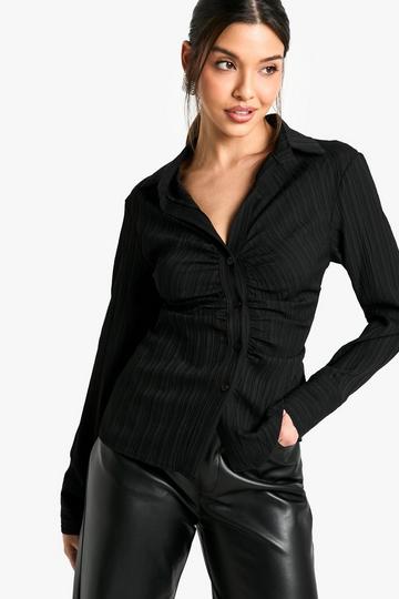 Textured Slim Fit Long Sleeve Shirt black