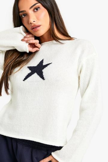 Petite Star Roll Neck Knit Jumper cream