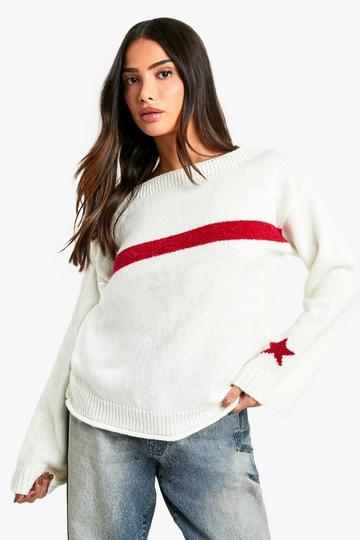 Petite Star And Stripe Knit Sweater cream