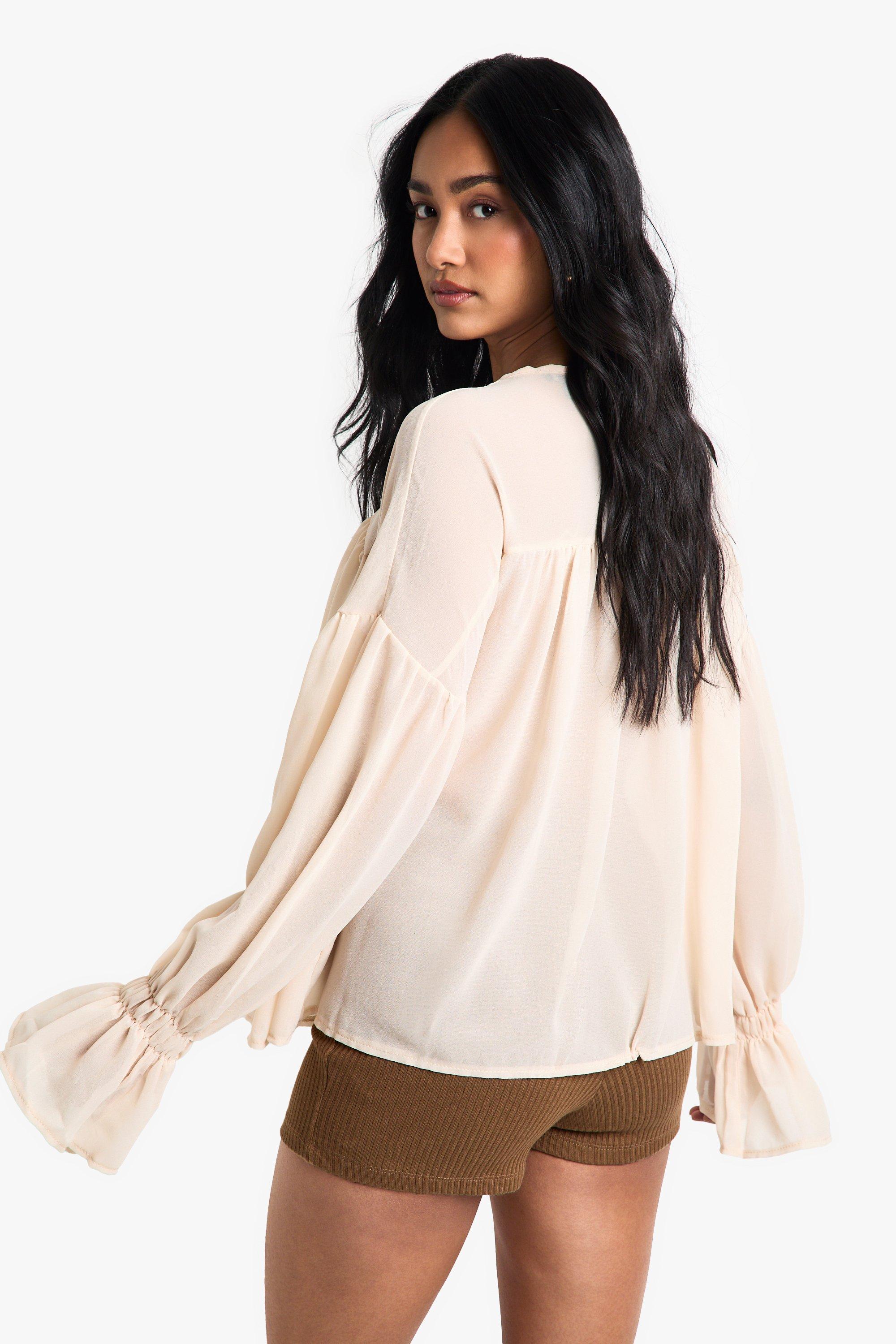 Chiffon Drape Detail Long Sleeve Blouse