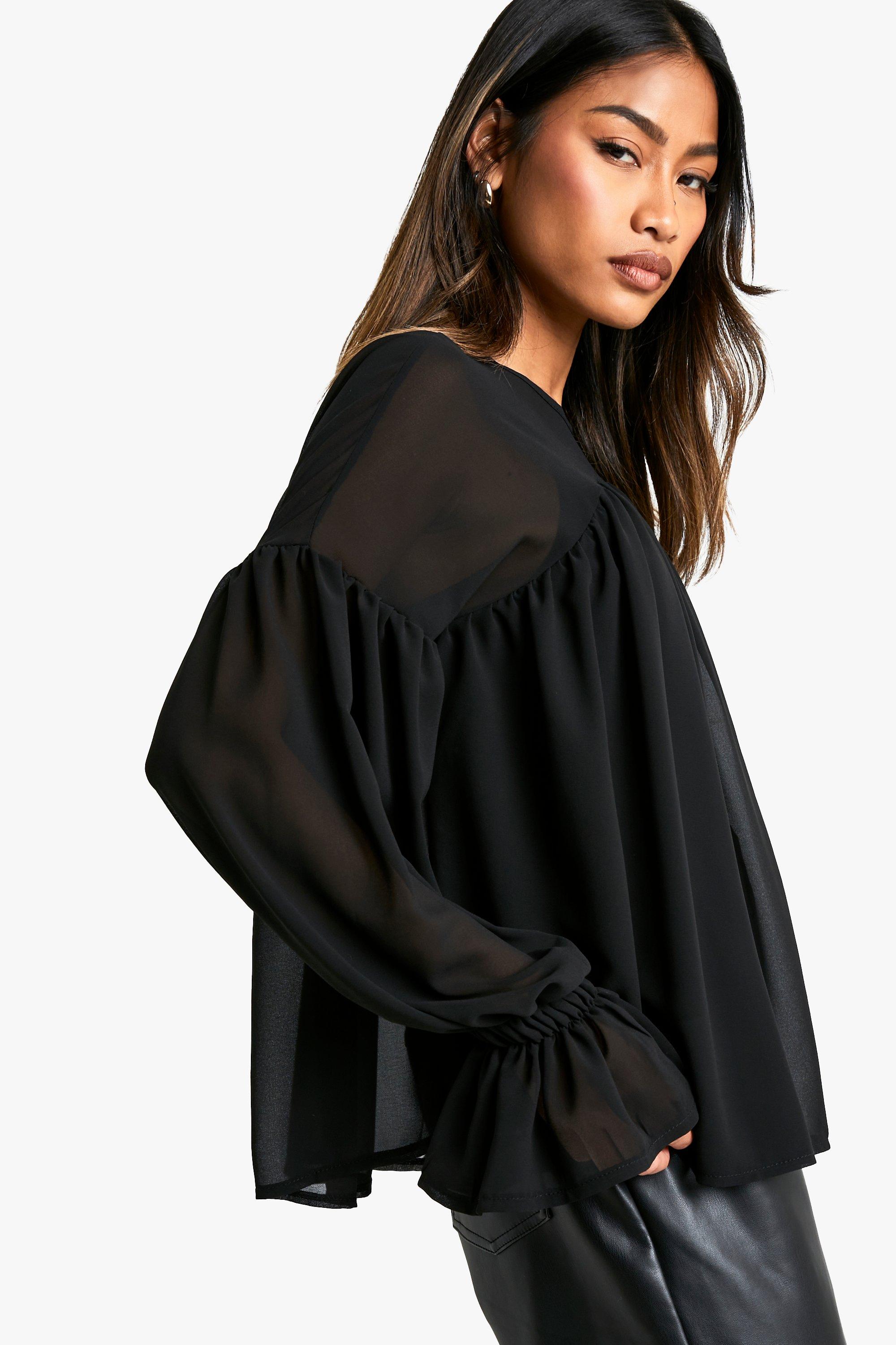 Chiffon Drape Detail Long Sleeve Blouse