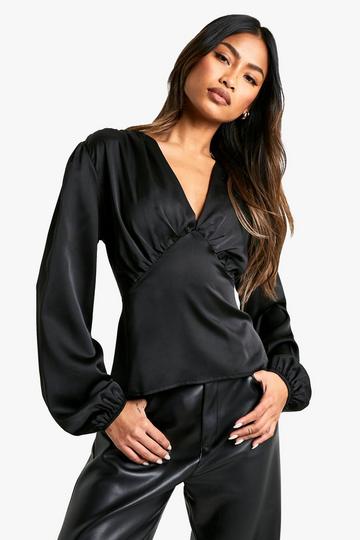 Satin Long Sleeve Blouse black