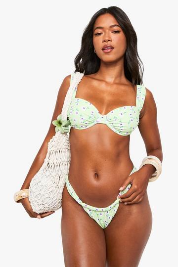 Floral Ruched Tanga Bikini Brief green