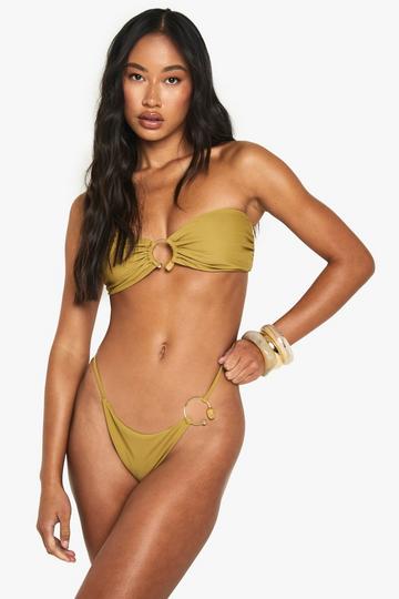 Resin Trim Tanga Bikini Bottoms olive