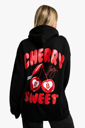 Black Cherry Sweet Bubble Print Slogan Back Print Hoodie