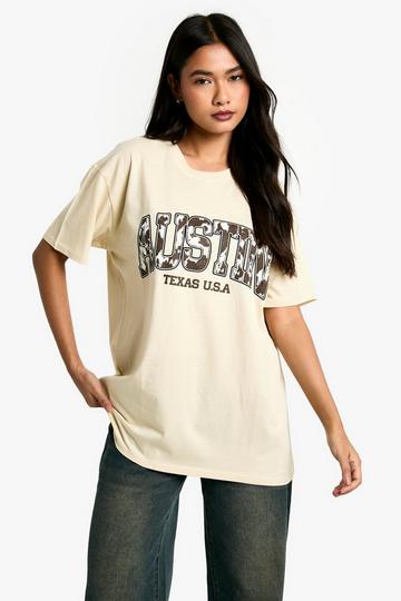 Oversized Austin Koe T-Shirt Met Tekst sand