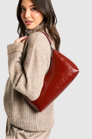 Burgundy Red Shiny Pu Shoulder Bag With Crossbody Strap