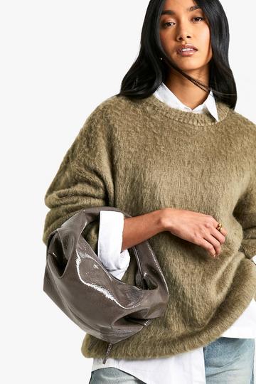 Textured Patent Slouchy Grab Bag charcoal