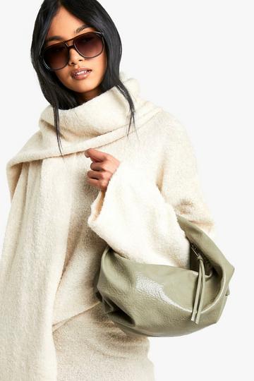 Textured Patent Slouchy Shoulder Bag sage