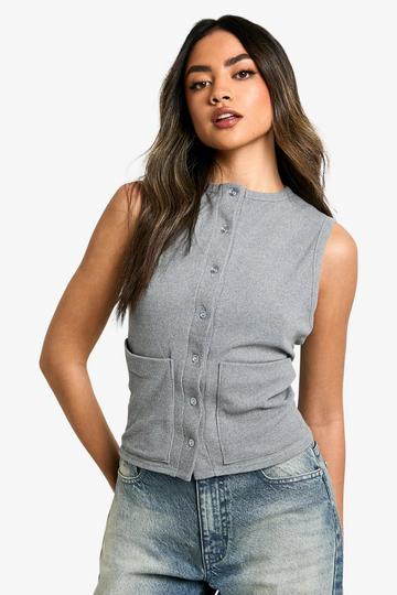 Soft Rib Button Through Pocket Detail Waistcoat charcoal