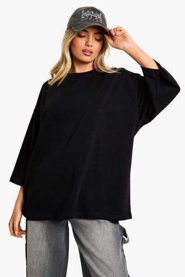 HEAVY WEIGHT KIMONO 3/4 SLEEVE OVERSIZED TSHIRT black