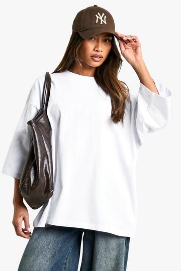 Oversized Zwaar Kimono T-Shirt Met Driekwartsmouwen white