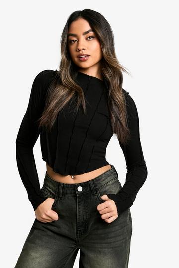 EXPOSED SEAM LONG SLEEVE TOP black