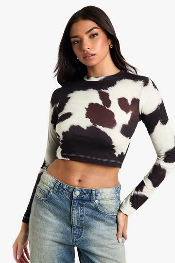 COW PRINT LONG SLEEVE TOP animal