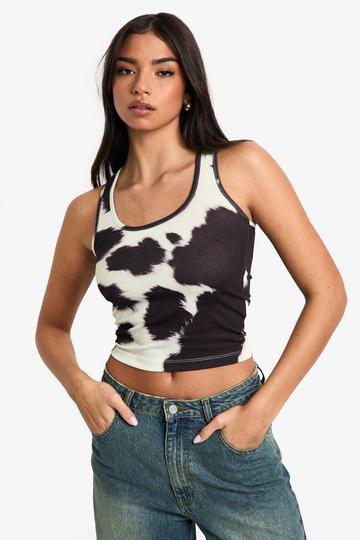 COW PRINT SCOOP NECK CROP TOP animal